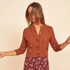 Reformation Foret Organic Cotton Cable Knit Cropped Cardigan Sweater Sz XS